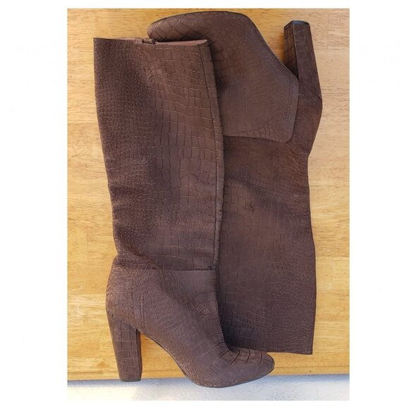 Sigerson Morrison Brown Gavin Croc Embossed Boots - Picture 8 of 10